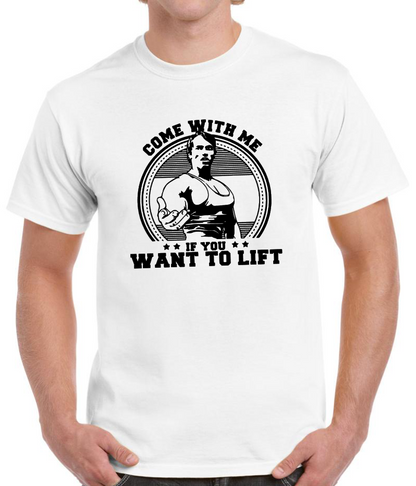 T-shirt with ARNOLD SCHWARZENEGGER, COME WITH ME IF YOU WANT TO LIFT