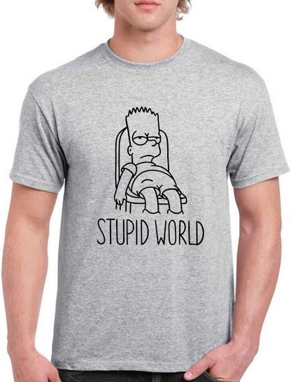 T-shirt with BART SIMPSON, STUPID WORLD