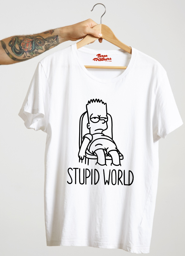 T-shirt with BART SIMPSON, STUPID WORLD