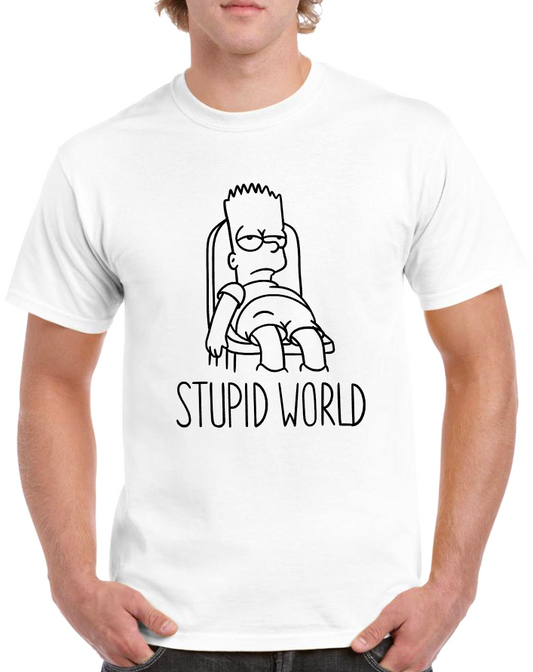 T-shirt with BART SIMPSON, STUPID WORLD