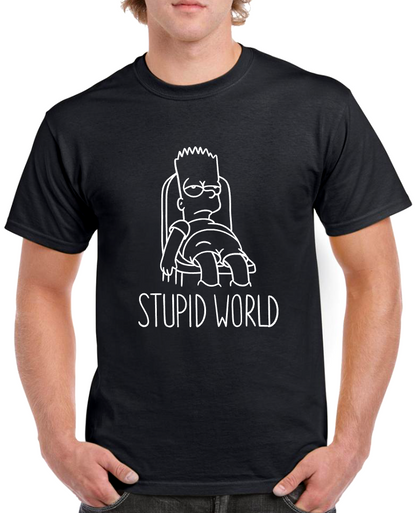 T-shirt with BART SIMPSON, STUPID WORLD