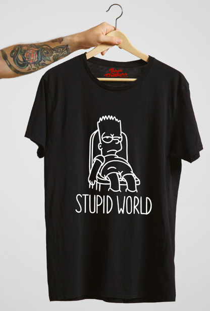 T-shirt with BART SIMPSON, STUPID WORLD