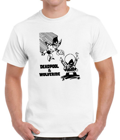 t-shirt Deadpool and wolverine funny comics fight combat drole