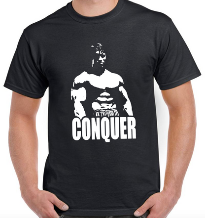 T-shirt avec ARNOLD SCHWARZENEGGER, CONQUER