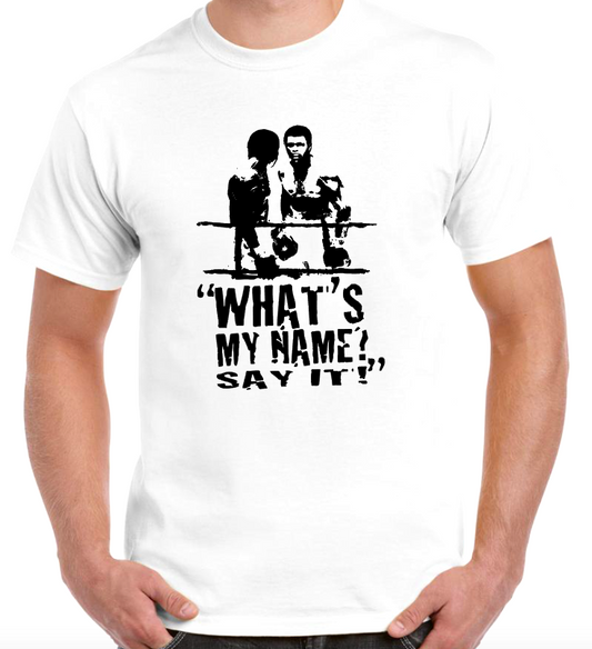 T-shirt avec MUHAMMAD ALI, WHAT'S MY NAME ?