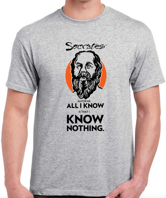 T-shirt avec SOCRATES, AS FOR ME, ALL I KNOW IS THAT I KOW NOTHING.