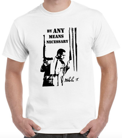 T-shirt avec malcolm X by any means necessary